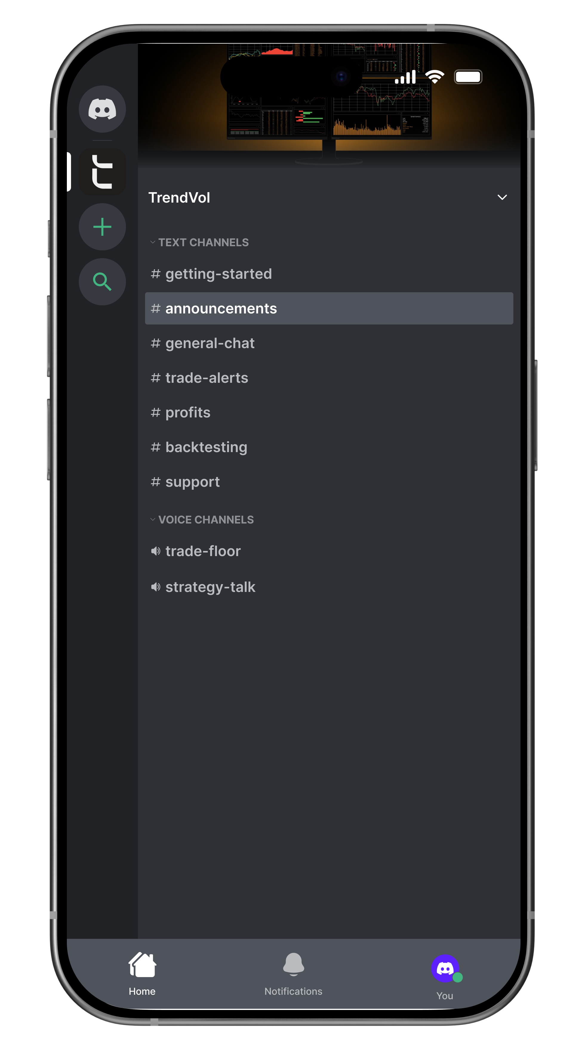 A screen capture of the TrendVol Discord Community